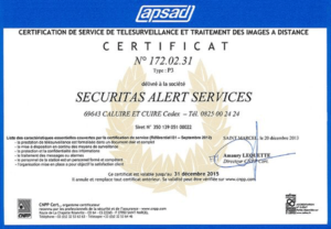 CERTIFICATION DE SERVICE DE TELESURVEILLANCE ET TRAITEMENT DES IMAGES A DISTANCE APSAD P3 DE SECURITAS